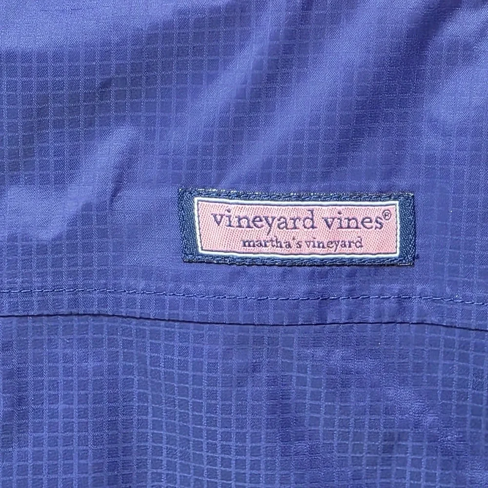Vineyard Vines Rain Jacket Womens‎ Small Windbreaker Qtr Zip Hide Away Hood Blue